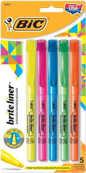 Bic - Highlighter Brite Liner - Assorted 5 Ct